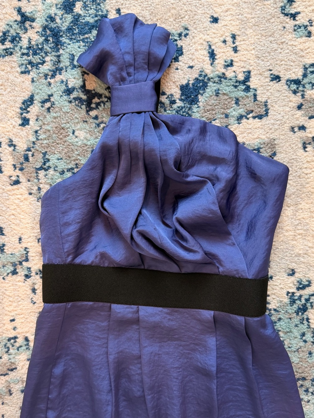 BCBG Genetation One-Shoulder Purple Dress with Black Waistband